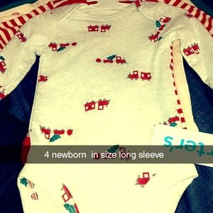 Carter's Cream Onesie with Red and Green Truck Print